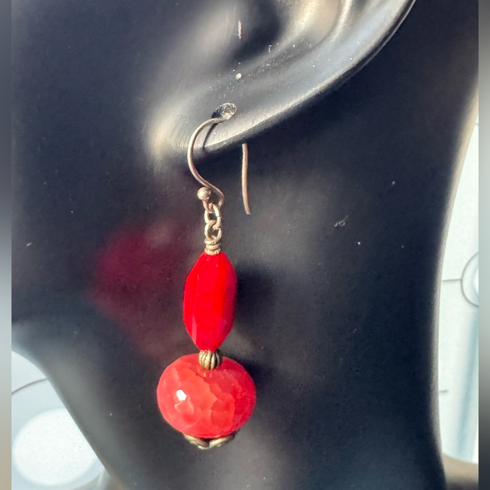 Red Bead Drop Earrings - Elegant Women's Jewelry